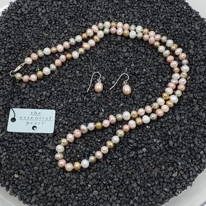 The Essential Pearl Genuine Freshwater Pearl Sterling Silver Necklace Earrings